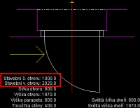 Ve CADKONu verze 2007 jsou při vkládání otvorů, oken a dveří v náhledu dialogu zobrazovány informace o stavební šířce a výšce otvoru  